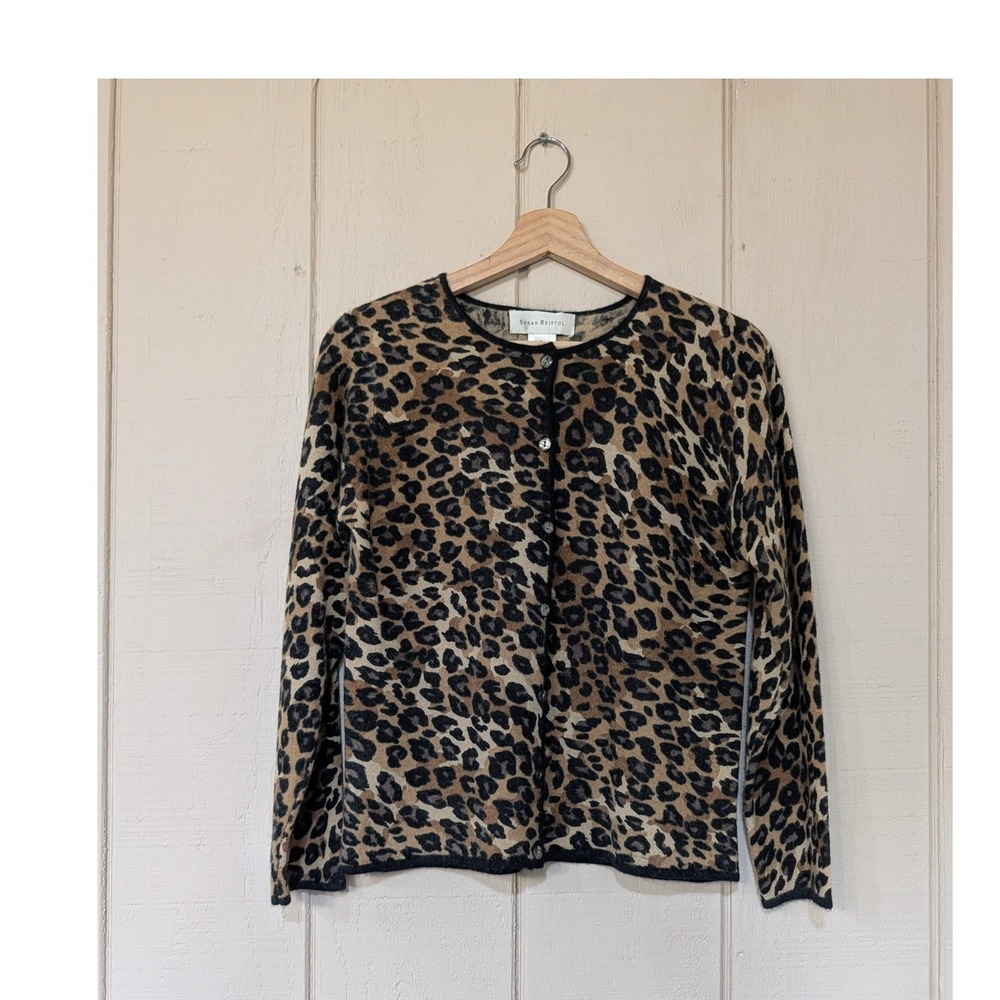 Y2K Susan Bristol Leopard Print Lambswool Angora Blend Cardigan Sweater‎ S